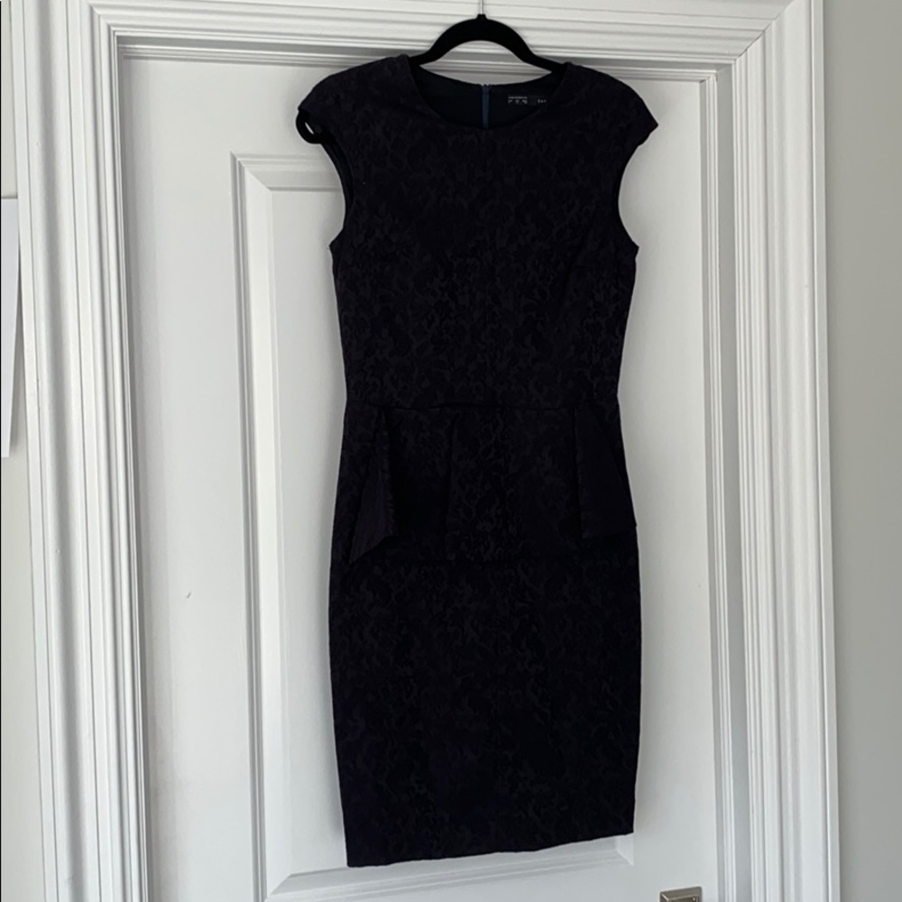 Zara navy floral peplum dress